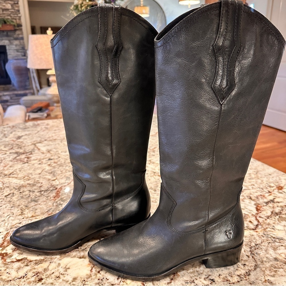 Frye black pull on genuine leather western boots size 6 cowgirl cowboy classic - Picture 3 of 12
